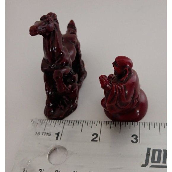 Vintage Small Laughing Lucky Buddha Statue Red Resin and Feng Shui Dragon Lot - Picture 7 of 15